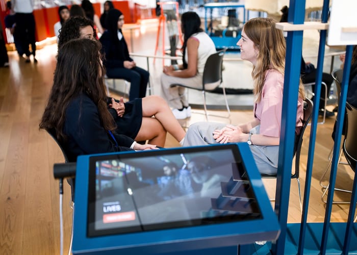 QEPrize Ambassador Sadie with a student