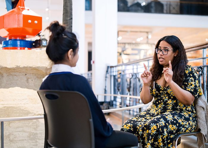 QEPrize Ambassador Amina with a student