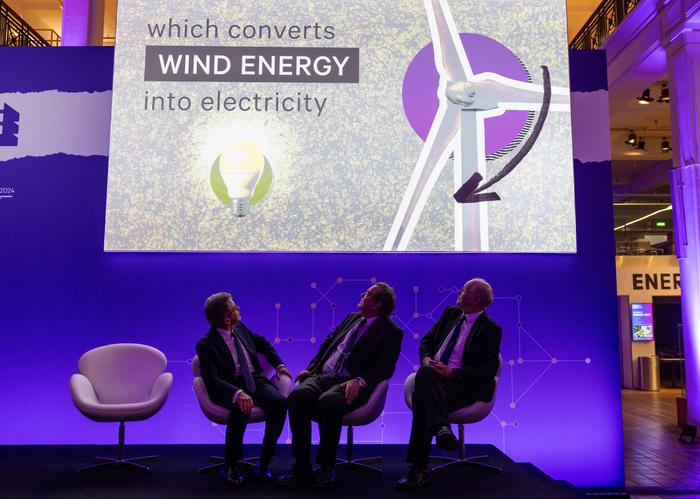 The 2024 Queen Elizabeth Prize for Engineering is today awarded to Denmark’s Henrik Stiesdal, right, and Britain’s Andrew Garrad, centre, for advances in the design, manufacture, and deployment of Modern Wind Turbine Technology – the world’s largest rotating machines at the Science Museum in London, UK, on Tuesday, Feb. 6, 2024. Photographer: Jason Alden/QEPrize
