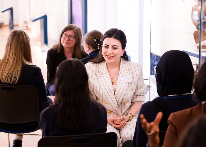 QEPrize Ambassador Gunay with students