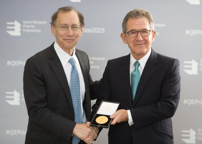 Dr Robert Langer presented with his medal by Lord Browne 2015 QE Prize Presentation