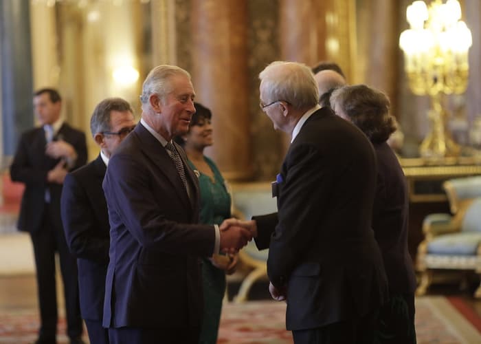HRH The Prince of Wales meets Chair of Judges Sir Christopher Snowden at the 2017 QEPrize Presentation