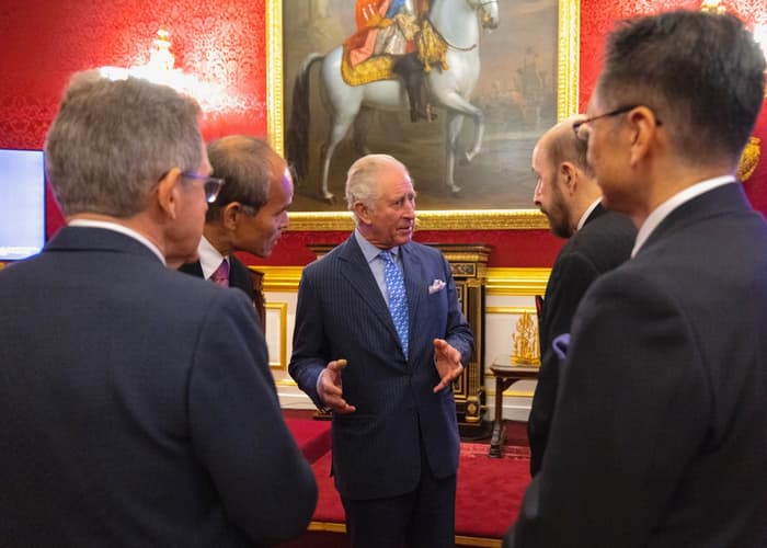 HRH The Prince of Wales talking to the 2021 QEPrize winners