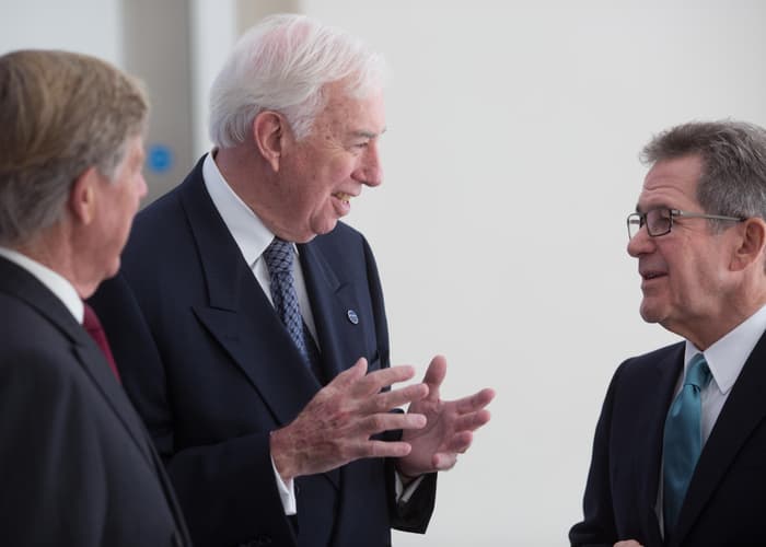 Lord Alec Broers Dr Dan Mote and Lord Browne at the 2015 QEPrize Presentation
