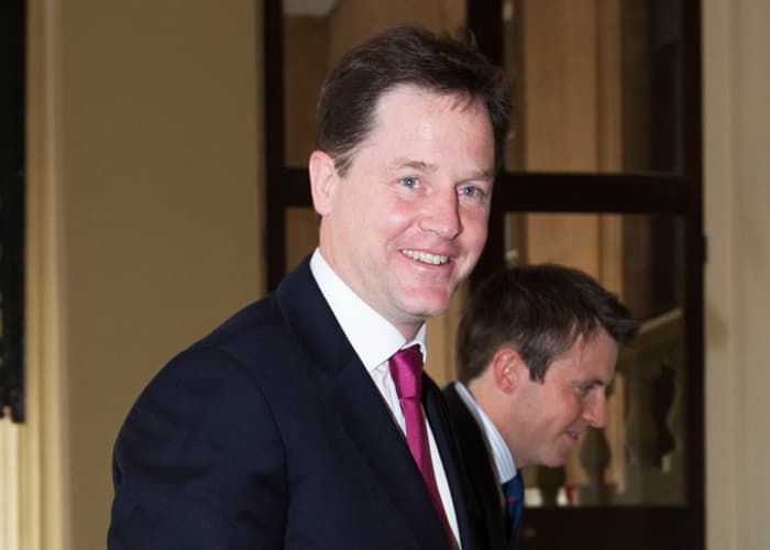 Nick Clegg arriving at Buckingham Palace for the 2013 QE Prize presentation