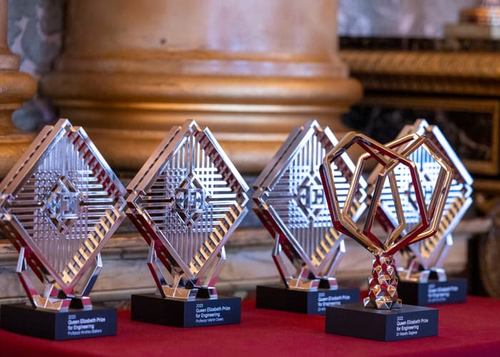 Trophies on display at Buckingham Palace Photograph: Jason Alden/QEPrize