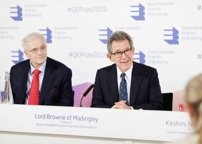 Sir Christopher Snowden and Lord Browne at the 2019 QEPrize Winner Announcement